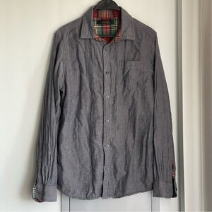 JOE’s  Charcoal Long Sleeve Button Down Shirt with Colorful Plaid Inside
